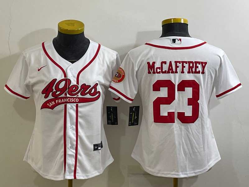 Women's San Francisco 49ers #23 Christian McCaffrey White With Patch Cool Base Stitched Baseball Jersey,We sell and wholesale Women's San Francisco 49ers #23 Christian McCaffrey White With Patch Cool Base Stitched Baseball Jersey on line form chian!